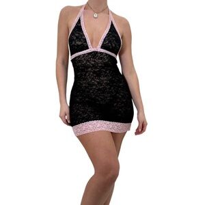Y2k Vintage Victoria's Secret Black + Pink Floral Lace Slip dress